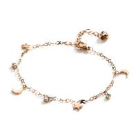 Titanium Steel Anklet, with 1.57inch extender chain, Moon and Star, 18K rose gold plated, fashion jewelry & for woman .27 Inch 