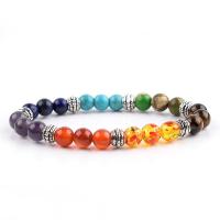 Gemstone Bracelets, Natural Stone, with Zinc Alloy, polished, Unisex & anti-fatigue, mixed colors, 8mm cm 