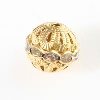 Rhinestone Brass Beads, metal, Tambor, con diamantes de imitación & hueco, dorado, libre de níquel, plomo & cadmio, 13x15mm, agujero:aproximado 1mm, 300PCs/Bolsa, Vendido por Bolsa