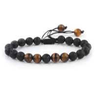 Gemstone Bracelets, Tiger Eye, with Polyester Cord & Lava, Unisex & anti-fatigue, mixed colors, 8mm cm 