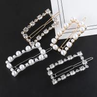 Hair Clip, Zinc Alloy, with Plastic Pearl, plated, fashion jewelry & for woman & with rhinestone 