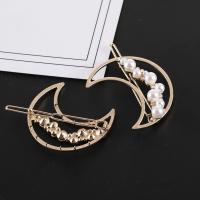 Hair Clip, Zinc Alloy, with Plastic Pearl, Moon, plated, fashion jewelry & for woman & with rhinestone 