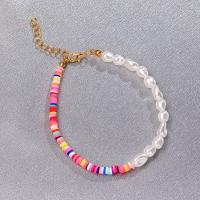 Fashion Jewelry Anklet, Polymer Clay, with ABS Plastic Pearl, plated, for woman, multi-colored .63 Inch 