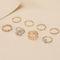 Zinc Alloy Ring Set, plated, 8 pieces & fashion jewelry & for woman & with rhinestone, golden 