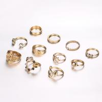 Zinc Alloy Ring Set, plated, eleven pieces & fashion jewelry & for woman & with rhinestone, golden 