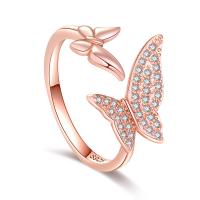 Brass Cuff Finger Ring, Butterfly, plated, for woman & with cubic zirconia 