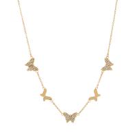 Rhinestone Zinc Alloy Necklace, Butterfly, gold color plated, fashion jewelry & for woman & with rhinestone Approx 16.93 Inch 