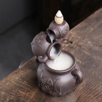 Incense Smoke Flow Backflow Holder Ceramic Incense Burner, Purple Clay, for home and office 
