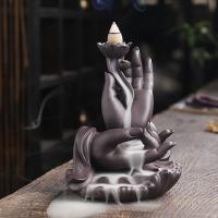 Incense Smoke Flow Backflow Holder Ceramic Incense Burner, Purple Clay, for home and office 