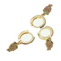 Huggie Hoop Drop Earring, Brass, Grape, micro pave cubic zirconia & for woman, golden 