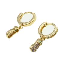 Huggie Hoop Drop Earring, Brass, Eggplant, micro pave cubic zirconia & for woman, golden 