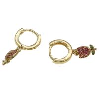 Huggie Hoop Drop Earring, Brass, Rose, micro pave cubic zirconia & for woman, golden 