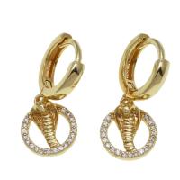 Huggie Hoop Drop Earring, laiton, pavé de micro zircon & pour femme, doré Vendu par paire