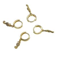 Huggie Hoop Drop Earring, Brass, Seahorse, micro pave cubic zirconia & for woman, golden 