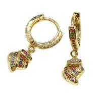 Huggie Hoop Drop Earring, Brass, Shell, micro pave cubic zirconia & for woman, golden 