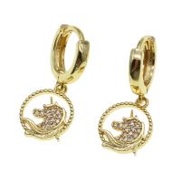 Huggie Hoop Drop Earring, Brass, Unicorn, micro pave cubic zirconia & for woman, golden 