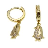 Huggie Hoop Drop Earring, Brass, Penguin, micro pave cubic zirconia & for woman, golden 