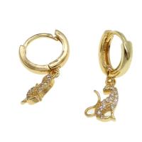Huggie Hoop Drop Earring, Brass, Tiger, micro pave cubic zirconia & for woman, golden 
