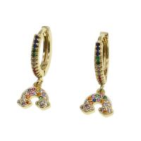Huggie Hoop Drop Earring, Brass, Rainbow, micro pave cubic zirconia & for woman, golden 