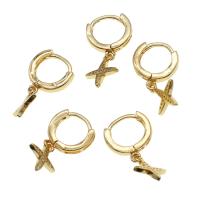 Huggie Hoop Drop Earring, Brass, Cross, micro pave cubic zirconia & for woman, golden 