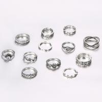 Zinc Alloy Ring Set, with Cats Eye, plated, 12 pieces & fashion jewelry & for woman & with rhinestone, original color 