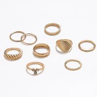 Zinc Alloy Ring Set, plated, nine pieces & fashion jewelry & for woman & with rhinestone, golden 