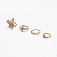 Zinc Set anillo de aleación, aleación de zinc, chapado, 4 piezas & Joyería & para mujer & esmalte & con diamantes de imitación, dorado, Vendido por Set