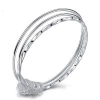 Brass Bangle, silver color plated, three layers & for woman, silver color, Inner Approx 62mm 