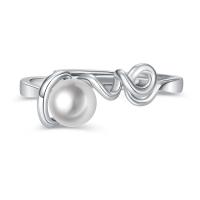 Brass Finger Ring, with Plastic Pearl, plated, for woman 