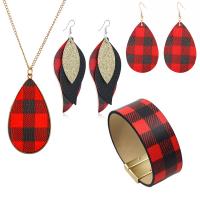 Fashion Leather Jewelry Sets, PU Leather, gold color plated, printing & gingham 44cm,22cm,7.5*4.2cm 