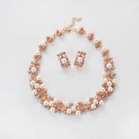 Rhinestone Zinc Alloy Jewelry Set, earring & necklace, with Plastic Pearl, with 0.78 lnch extender chain, plated, for woman & with rhinestone Approx 15.75 Inch 