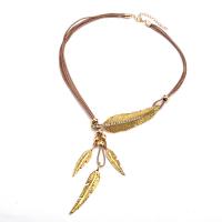 PU Leather Cord Necklace, Zinc Alloy, with PU Leather Cord, with 1.96 lnch extender chain, Feather, plated, multilayer & for woman & with rhinestone Approx 20.08 Inch 