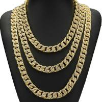Rhinestone Zinc Alloy Necklace, gold color plated, Unisex & curb chain & with rhinestone 