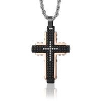 Stainless Steel Necklace, Cross, rose gold color plated & for man & with rhinestone, black 