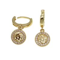 Huggie Hoop Drop Earring, Brass, Round, micro pave cubic zirconia & for woman, golden 