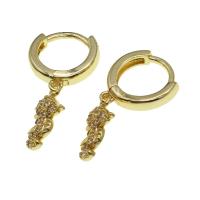 Huggie Hoop Drop Earring, laiton, hippocampe, pavé de micro zircon & pour femme, doré Vendu par paire