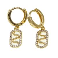 Huggie Hoop Drop Earring, laiton, serpent, pavé de micro zircon & pour femme, doré Vendu par paire