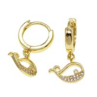 Huggie Hoop Drop Earring, laiton, dauphin, pavé de micro zircon & pour femme, doré Vendu par paire