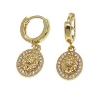 Huggie Hoop Drop Earring, laiton, Rond, pavé de micro zircon & pour femme, doré Vendu par paire