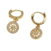 Huggie Hoop Drop Earring, laiton, Rond, pavé de micro zircon & pour femme, doré Vendu par paire