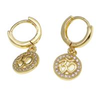 Huggie Hoop Drop Earring, laiton, Rond, pavé de micro zircon & pour femme, doré Vendu par paire