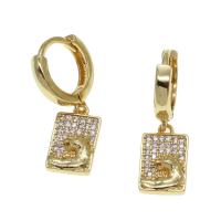 Huggie Hoop Drop Earring, laiton, rectangle, pavé de micro zircon & pour femme, doré Vendu par paire