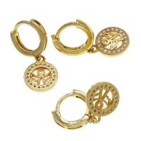 Huggie Hoop Drop Earring, laiton, Rond, pavé de micro zircon & pour femme, doré Vendu par paire