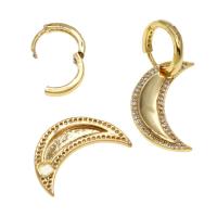 Huggie Hoop Drop Earring, Brass, Moon, micro pave cubic zirconia & for woman, golden 