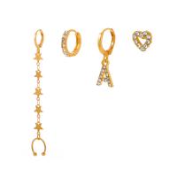 Zinc Alloy Earring Set, plated, 4 pieces & fashion jewelry & for woman & with rhinestone, golden 