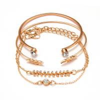 Zinc Alloy Rhinestone Bracelets, Leaf, gold color plated, 4 pieces & Adjustable & fashion jewelry & for woman & with rhinestone nickel, lead & cadmium free 