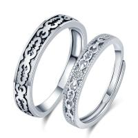 Пара кольца палец, Латунь, с Кристаллы, плакирован серебром, Мужская & разный размер для выбора, серебряный, продается PC