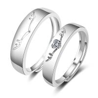 Пара кольца палец, Латунь, с Кристаллы, Оленьи рога, плакирован серебром, Мужская & разный размер для выбора, серебряный, продается PC