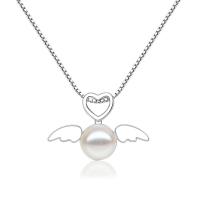 Brass Jewelry Pendants, with Plastic Pearl, Angel Wing, silver color plated, for woman, white 