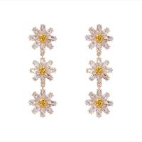 Zinc Alloy Rhinestone Drop Earring, Flower, gold color plated, for woman & with rhinestone 